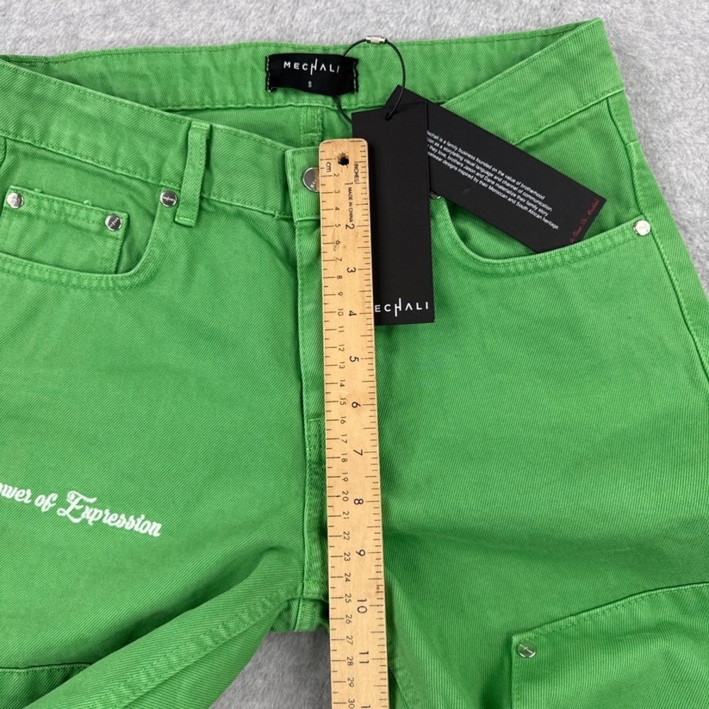 Mechali Jeans Womens Small Green Double Knee Carpenter Embroidered Streetwear - Picture 7 of 14